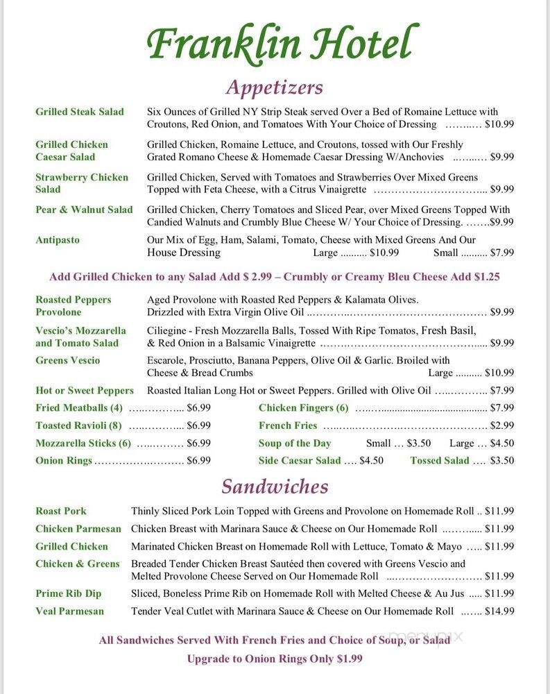 Franklin Hotel - Rome, NY menu_pic