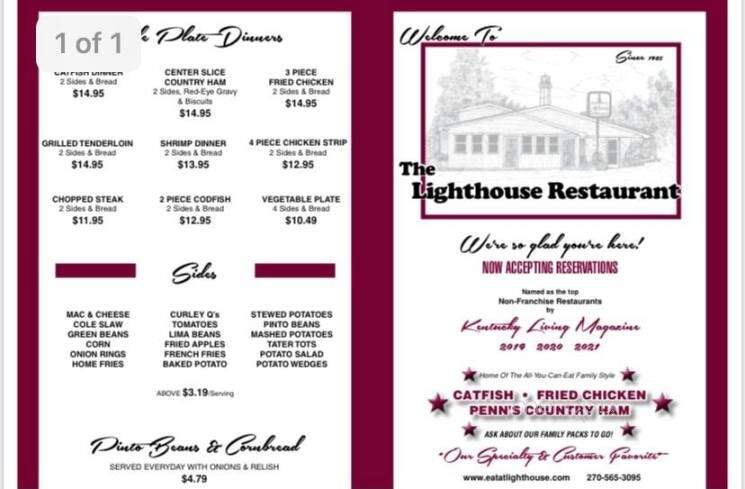Lighthouse Restaurant - Sulphur Well, KY menu_pic