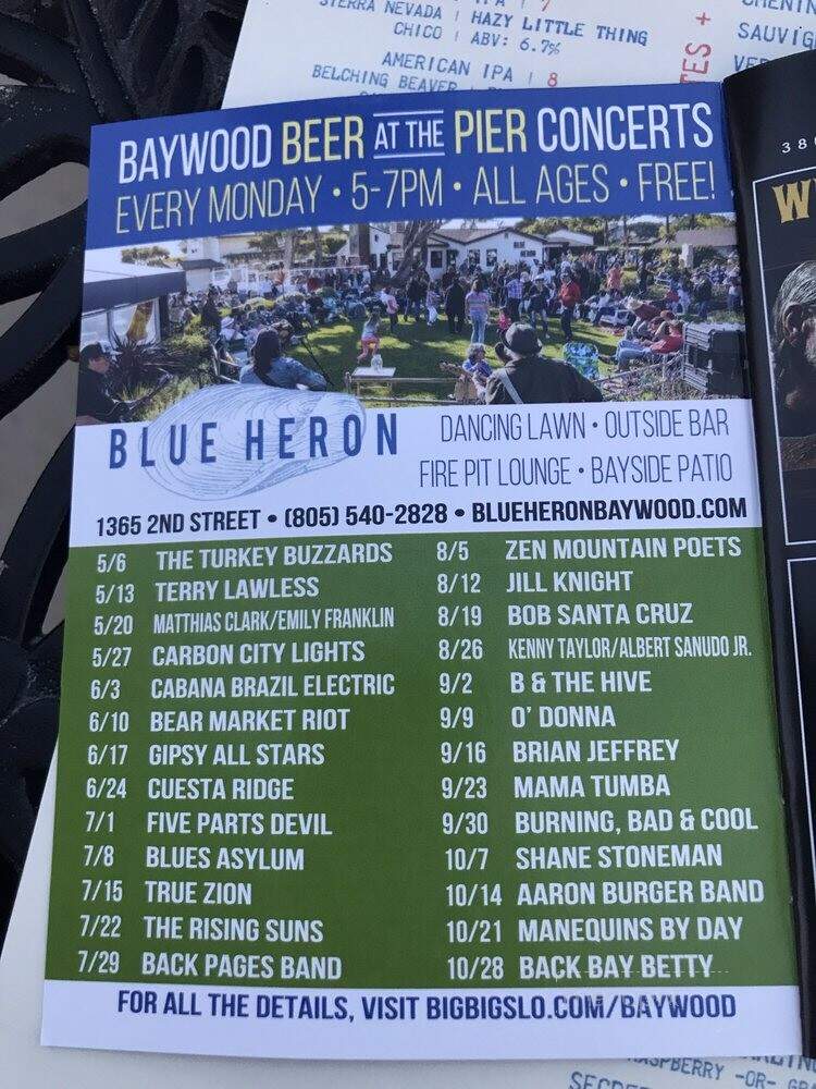 Blue Heron - Baywood-Los Osos, CA menu_pic