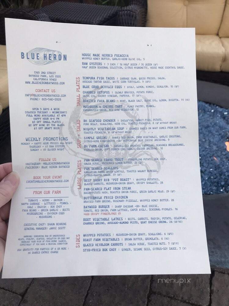 Blue Heron - Baywood-Los Osos, CA menu_pic