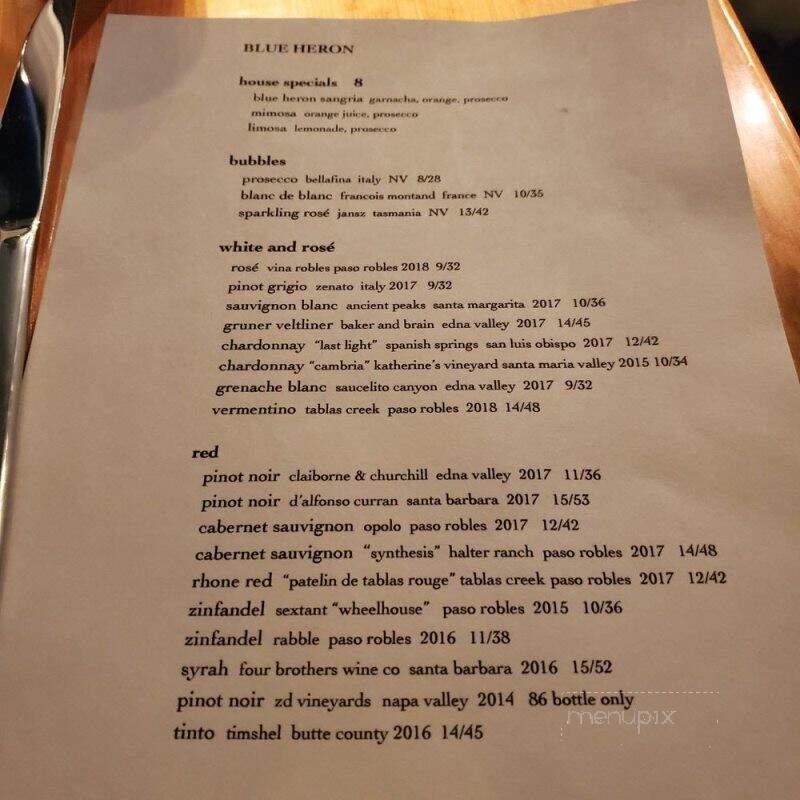 Blue Heron - Baywood-Los Osos, CA menu_pic