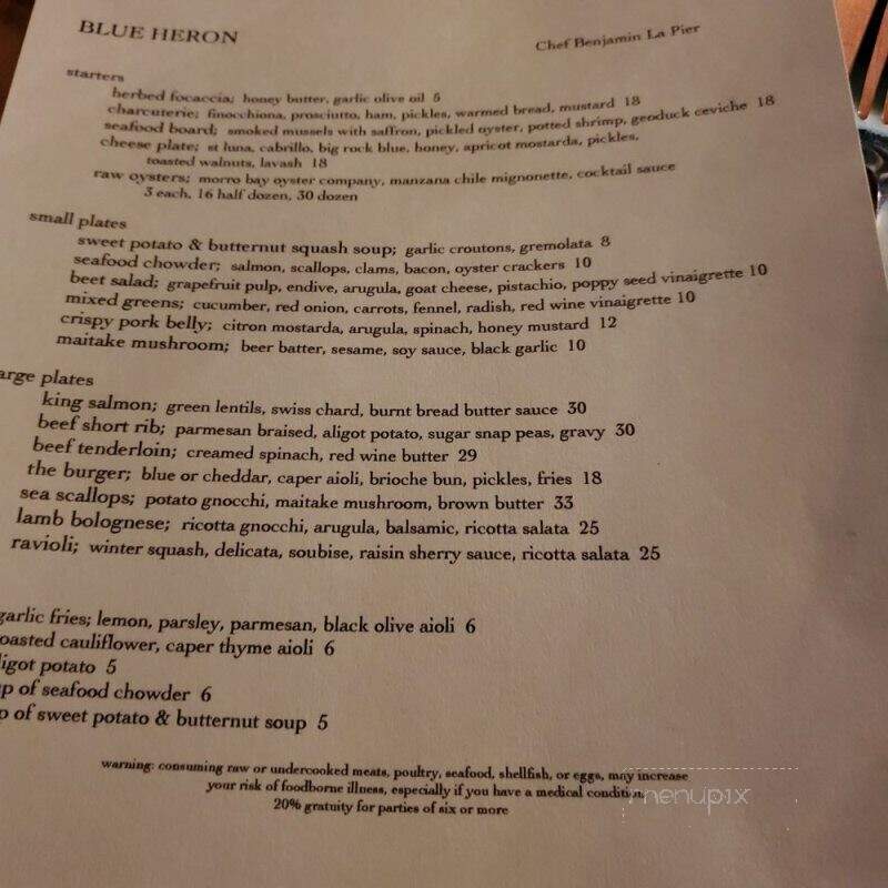 Blue Heron - Baywood-Los Osos, CA menu_pic