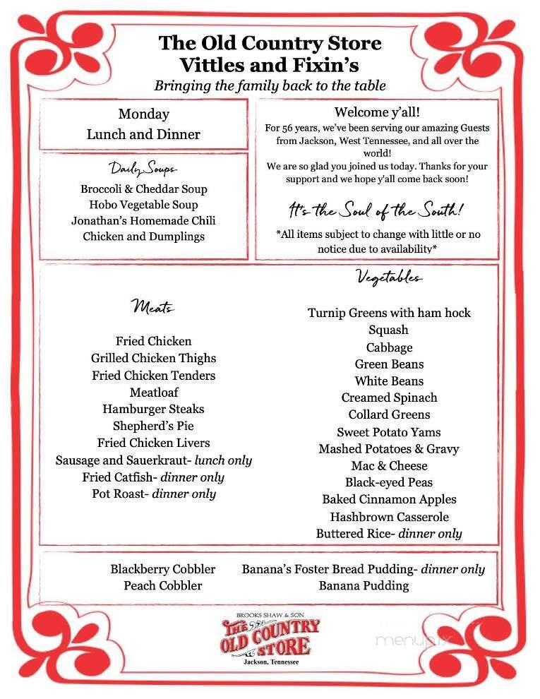 Old Country Store - Jackson, TN menu_pic