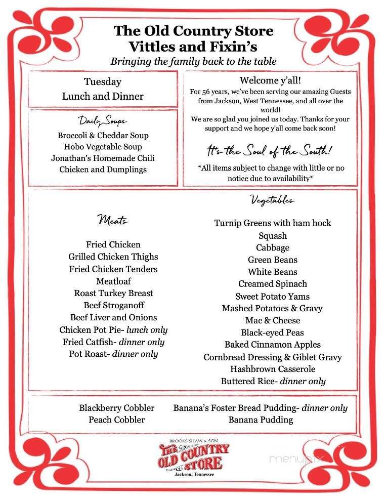Old Country Store - Jackson, TN menu_pic