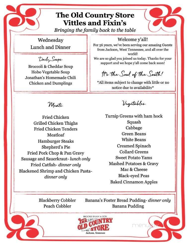 Old Country Store - Jackson, TN menu_pic