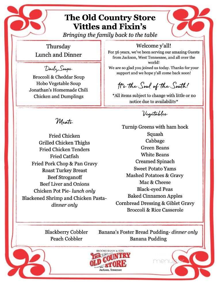 Old Country Store - Jackson, TN menu_pic