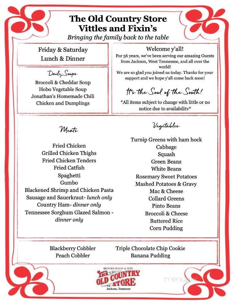 Old Country Store - Jackson, TN menu_pic