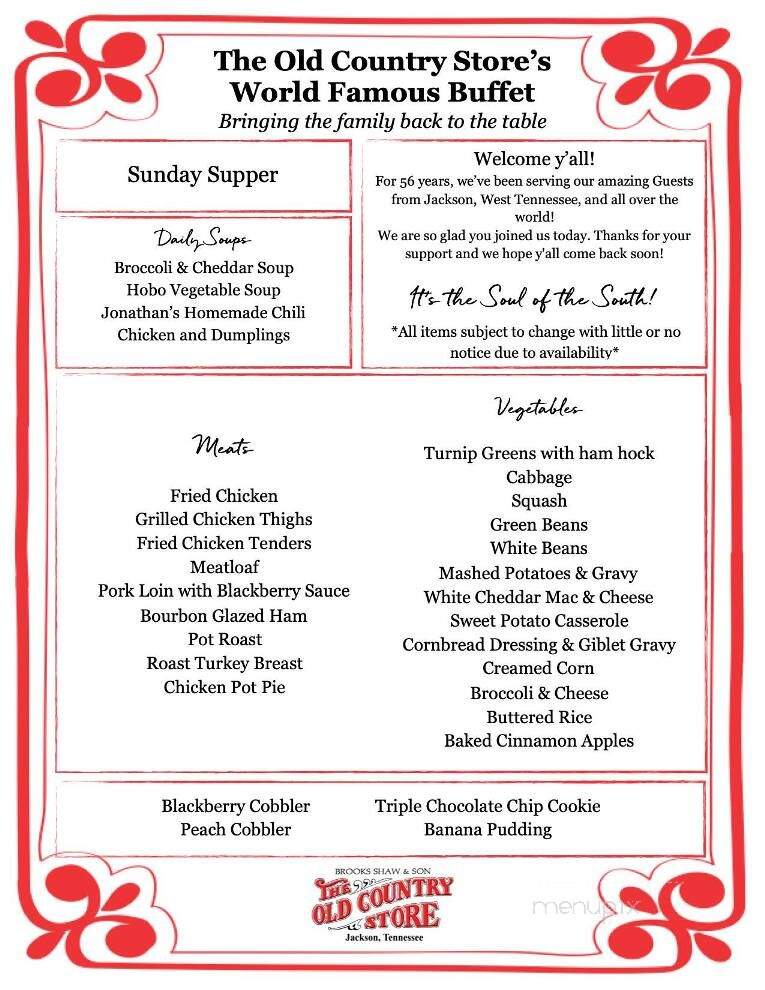 Old Country Store - Jackson, TN menu_pic
