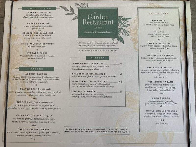 Garden Restaurant at the Barnes Foundation - Philadelphia, PA menu_pic