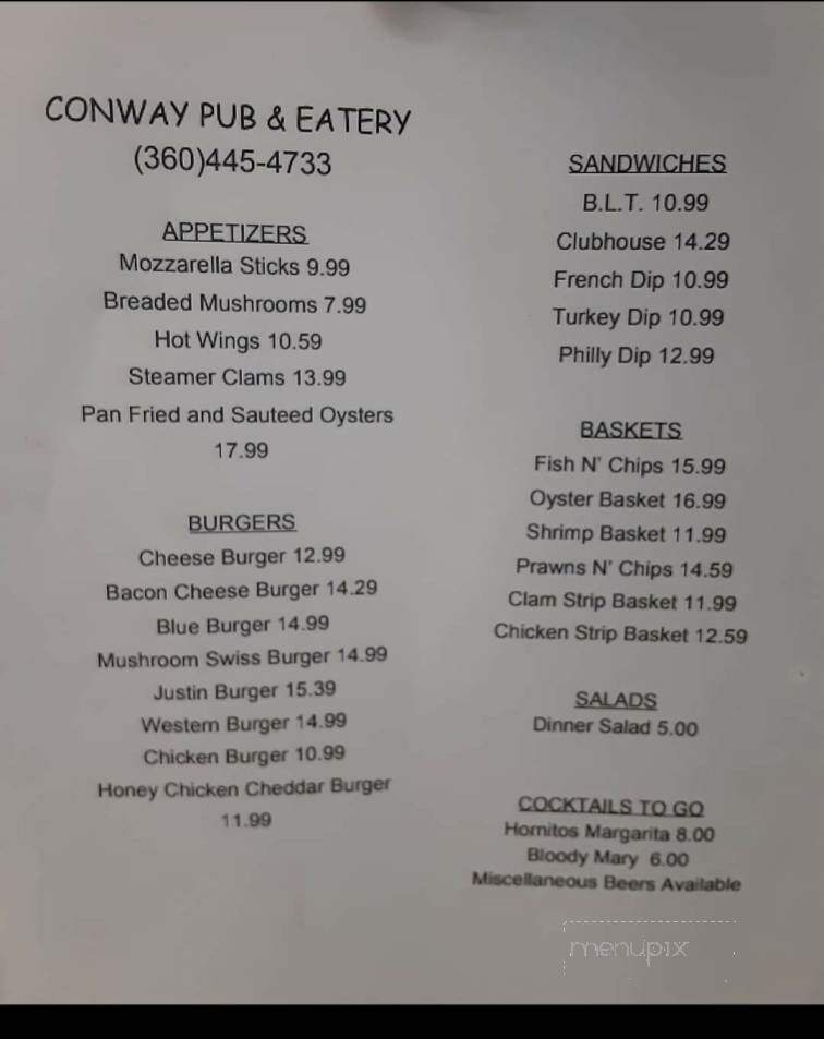 Conway Pub & Eatery - Conway, WA menu_pic