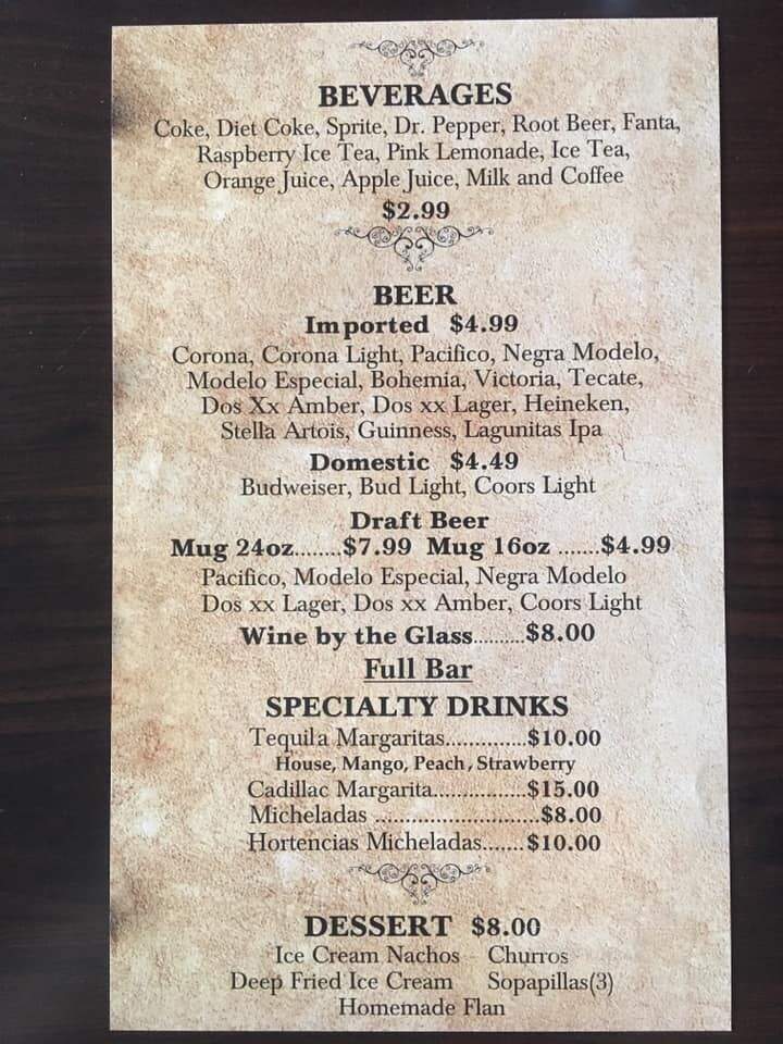 Hortencias at the Cliffhanger - Crestline, CA menu_pic