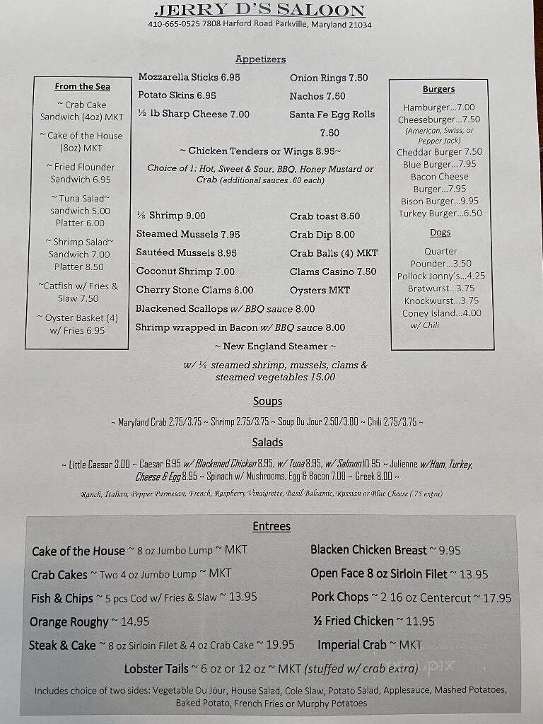 Jerry D's Restaurant & Tavern - Parkville, MD menu_pic