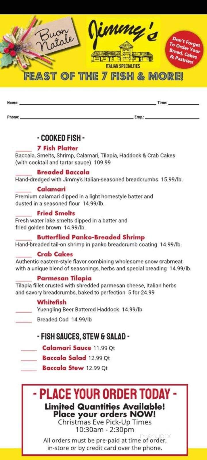 Jimmy's Italian Bakery & Deli - Youngstown, OH menu_pic