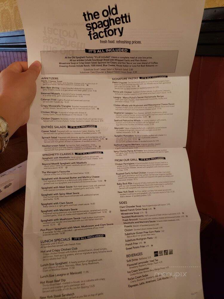 The Old Spaghetti Factory - Kelowna, BC menu_pic