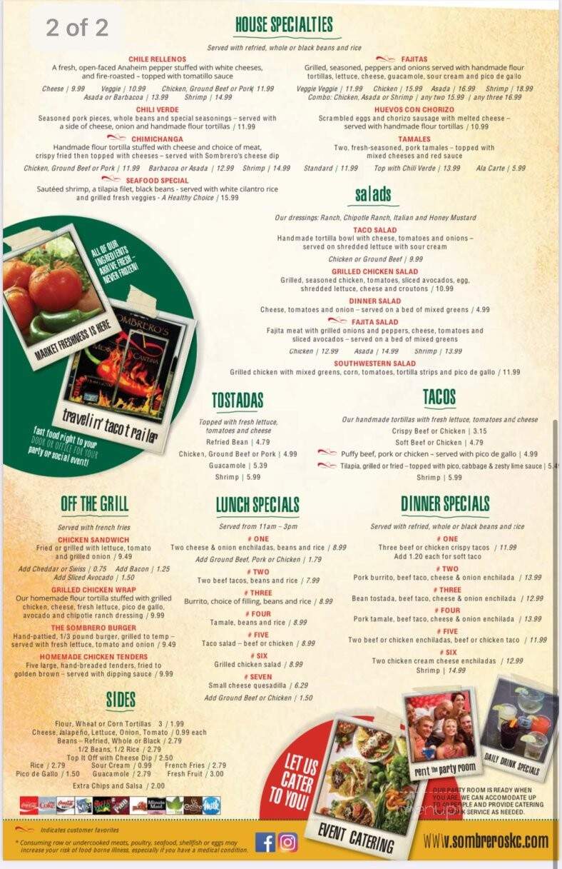 Sombrero's Mexican Cantina - Shawnee, KS menu_pic