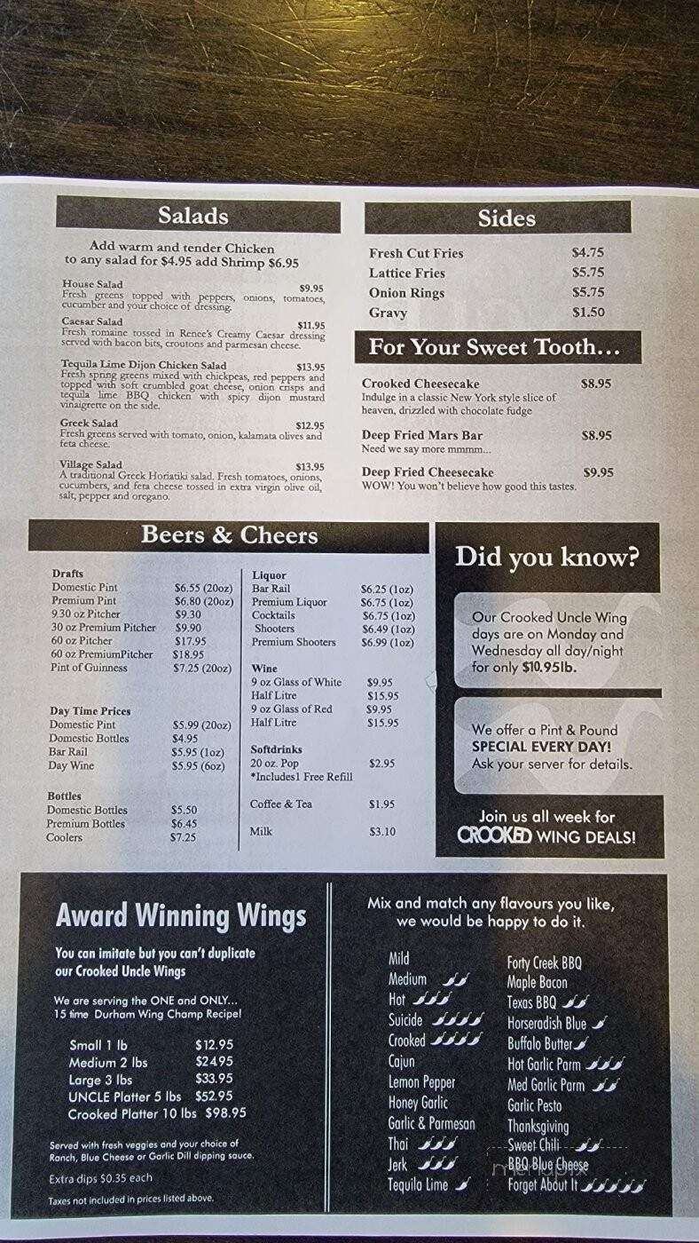 The Crooked Uncle - Oshawa, ON menu_pic