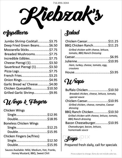 Kiebzak's Restaurant - Buffalo, NY menu_pic