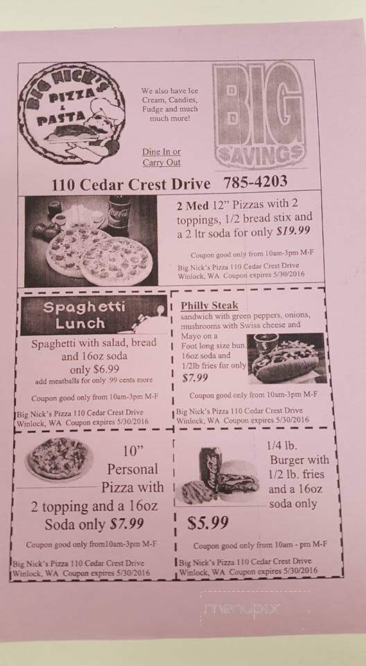 Big Nick's Pizza - Raymond, WA menu_pic
