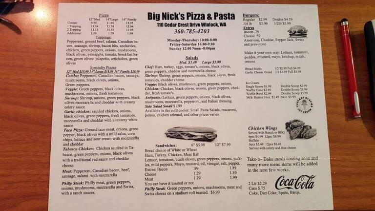 Big Nick's Pizza - Raymond, WA menu_pic