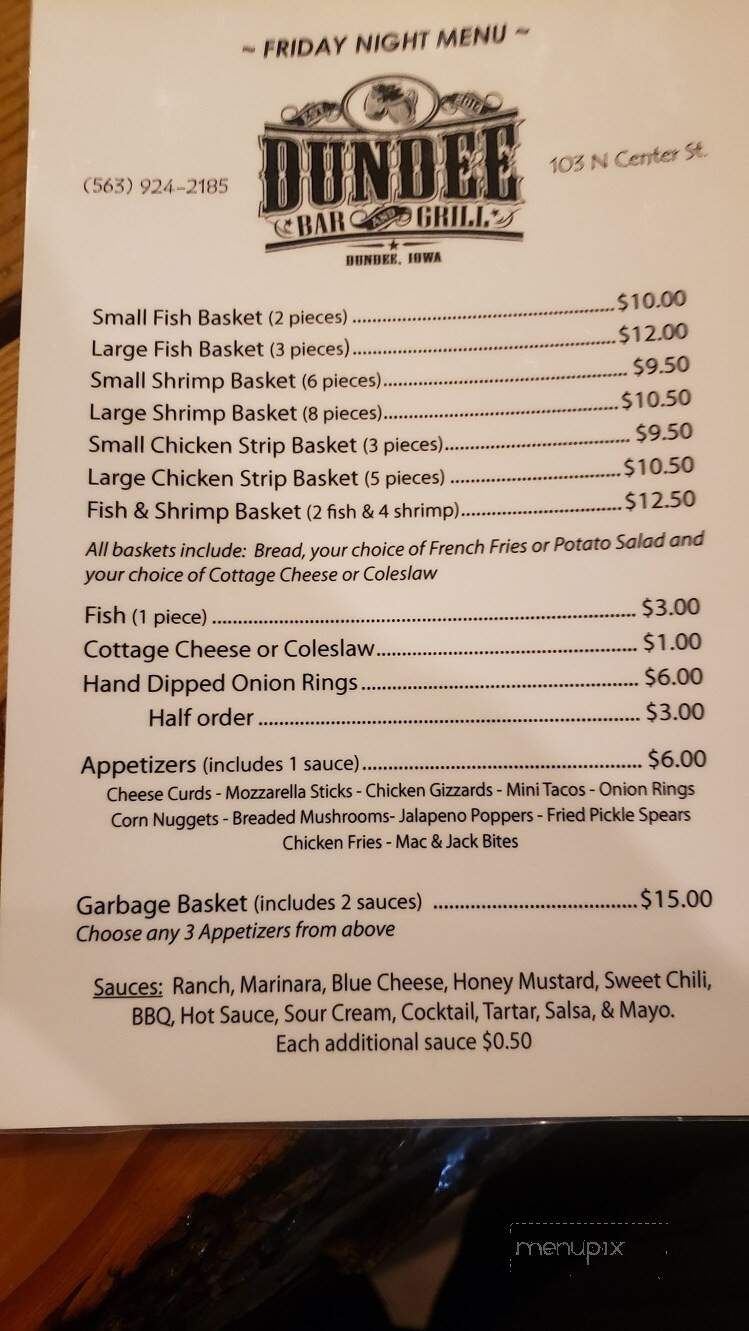 Dundee Bar & Grill - Dundee, IA menu_pic