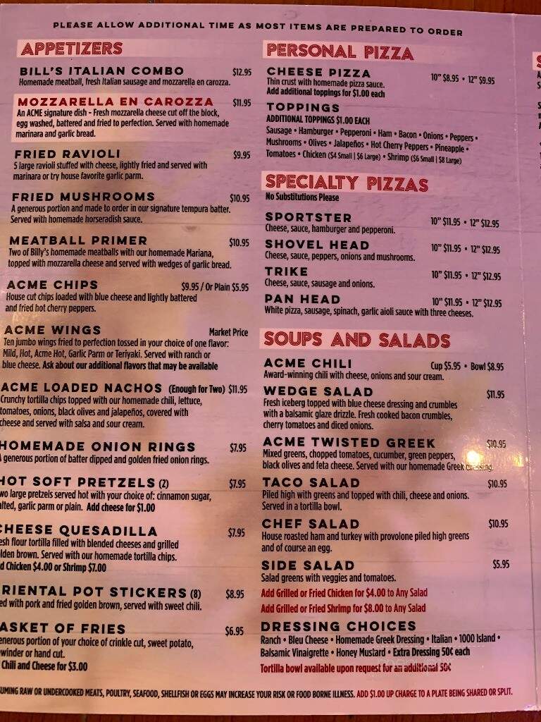 Acme Bar And Grill - Murrells Inlet, SC menu_pic