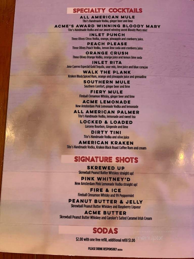 Acme Bar And Grill - Murrells Inlet, SC menu_pic