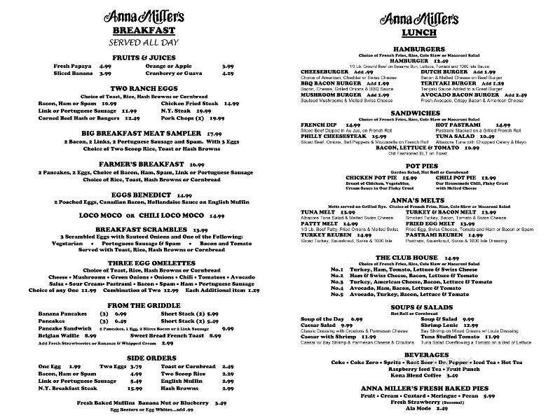 Anna Miller's Restaurant - Aiea, HI menu_pic