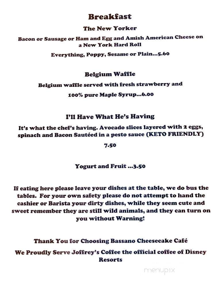 Bassano Cheesecake - Safety Harbor, FL menu_pic