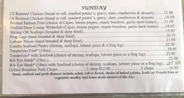 Birmingham Bar & Cottages - Sturgeon Bay, WI menu_pic