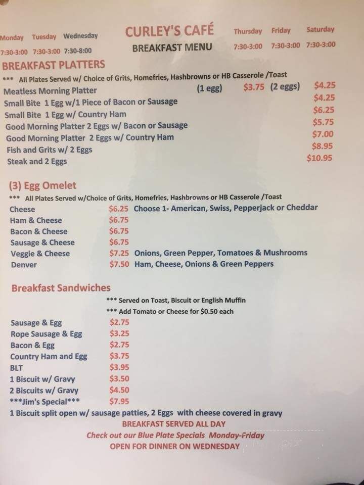Curley's Cafe - Little River, SC menu_pic
