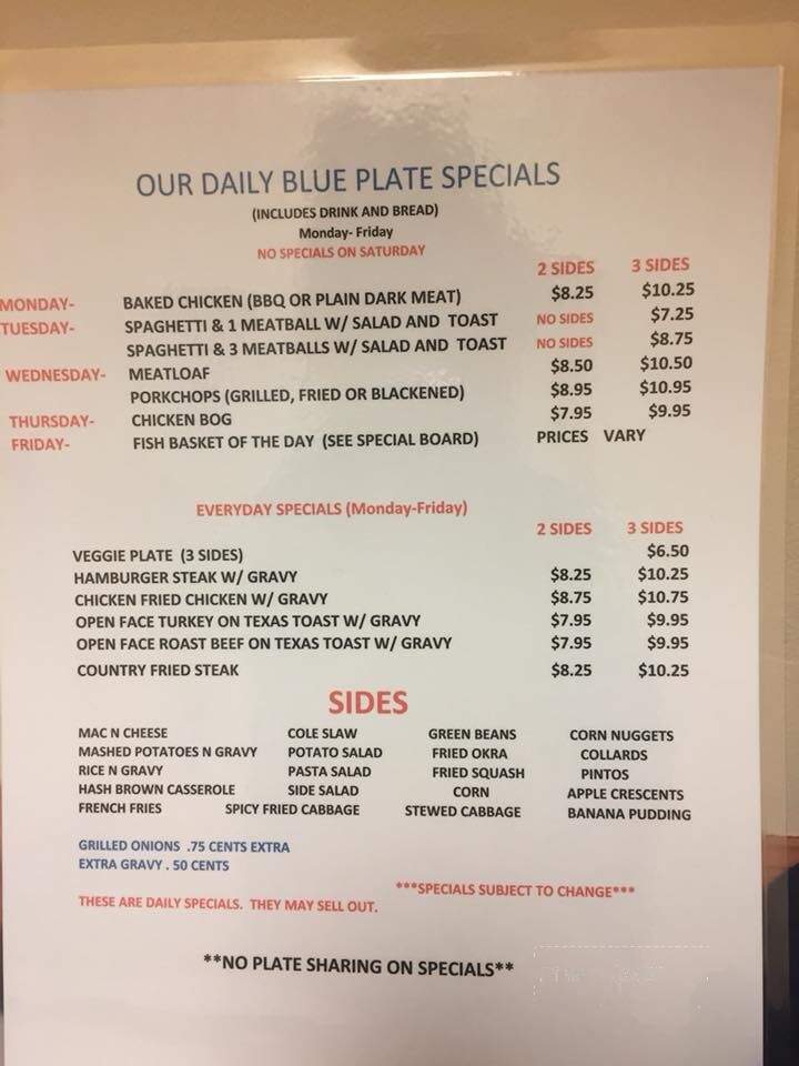 Curley's Cafe - Little River, SC menu_pic