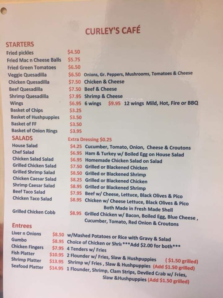 Curley's Cafe - Little River, SC menu_pic
