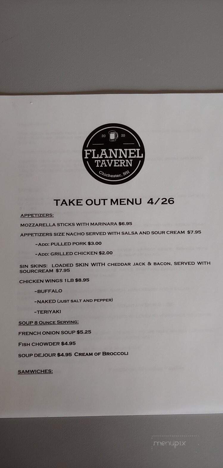 Flannel Tavern - Chichester, NH menu_pic