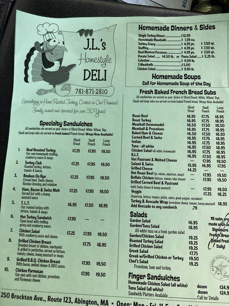 J & L Homestyle Deli - Abington, MA menu_pic