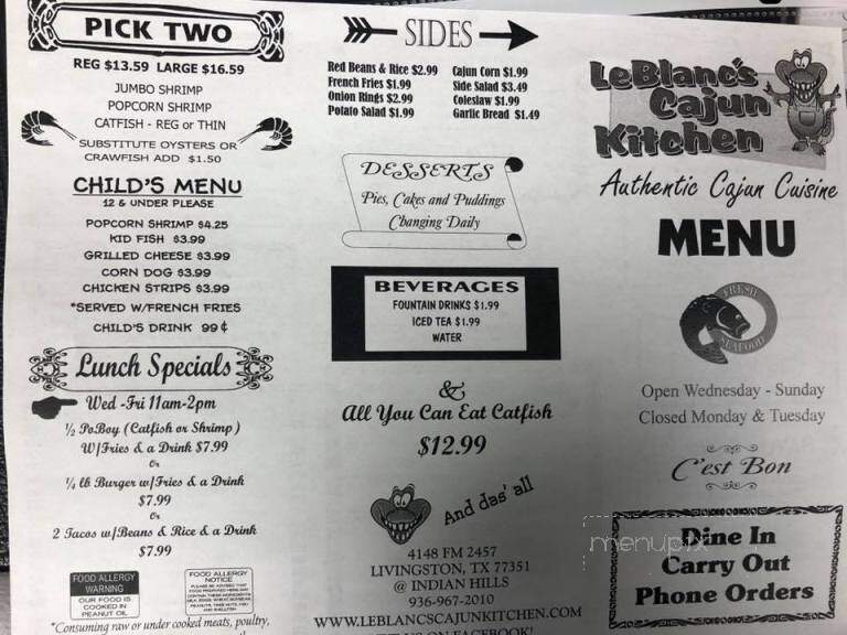 Leblanc's Cajun Kitchen - Livingston, TX menu_pic