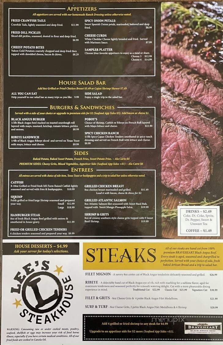 Lee's Steakhouse - Sebastopol, MS menu_pic