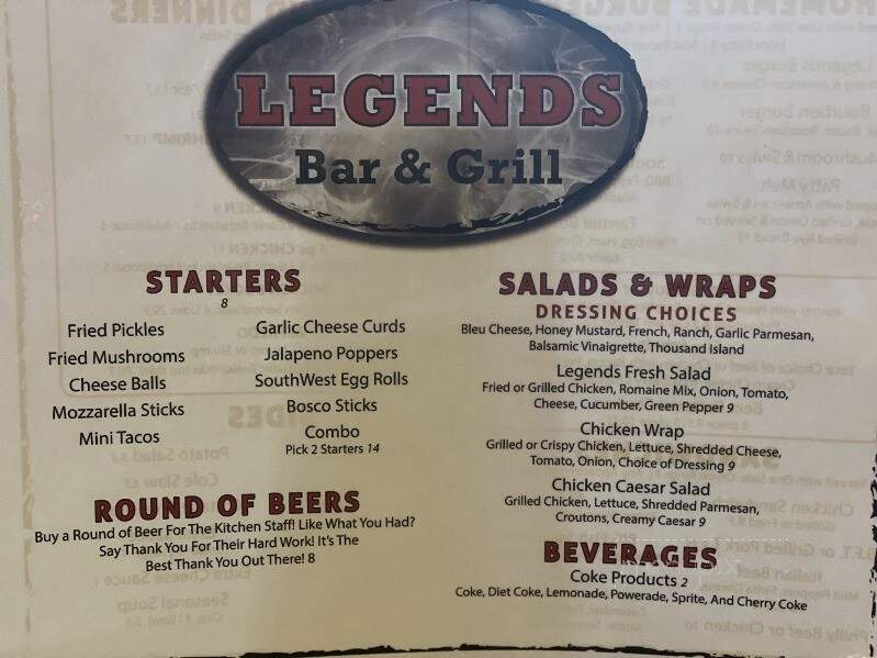 Legends - Erie, IL menu_pic