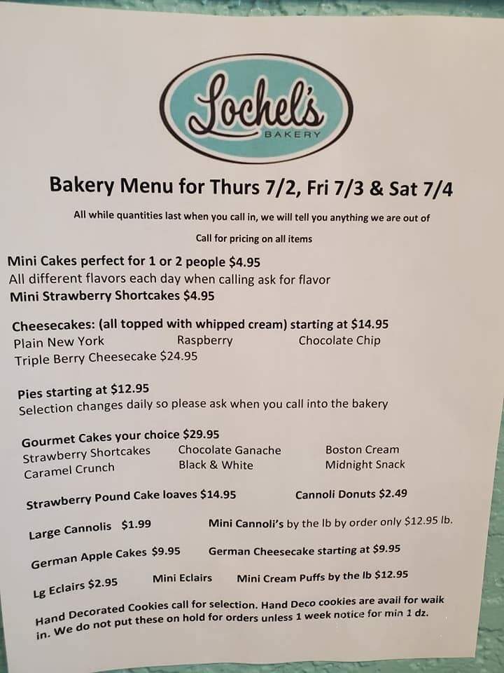 Lochel's Bakery - Hatboro, PA menu_pic