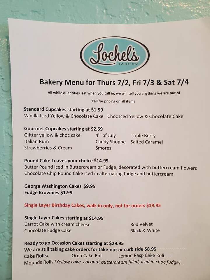 Lochel's Bakery - Hatboro, PA menu_pic