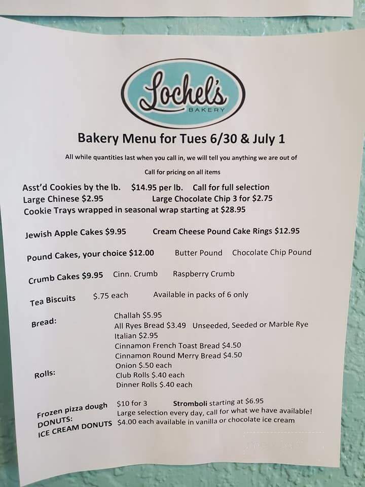 Lochel's Bakery - Hatboro, PA menu_pic