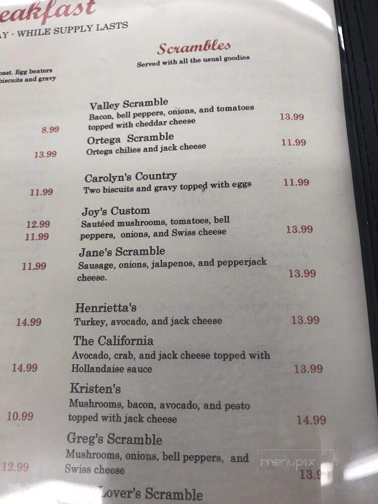 Marlene & Glen's Diner - Plymouth, CA menu_pic