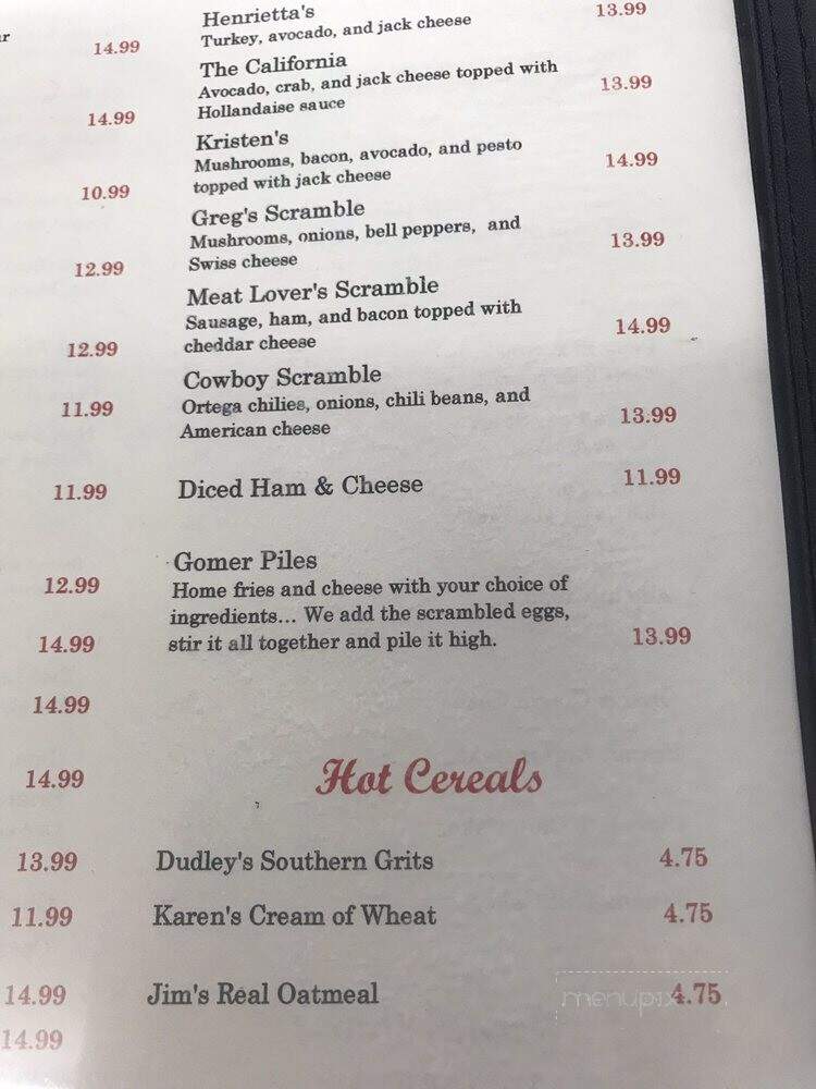 Marlene & Glen's Diner - Plymouth, CA menu_pic