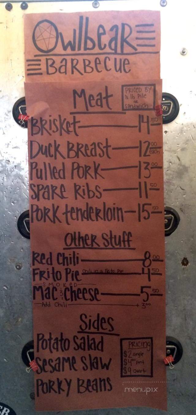 Owlbear Barbecue - Denver, CO menu_pic