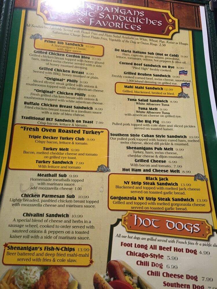 Shenanigans Sports Pub - Hollywood, FL menu_pic