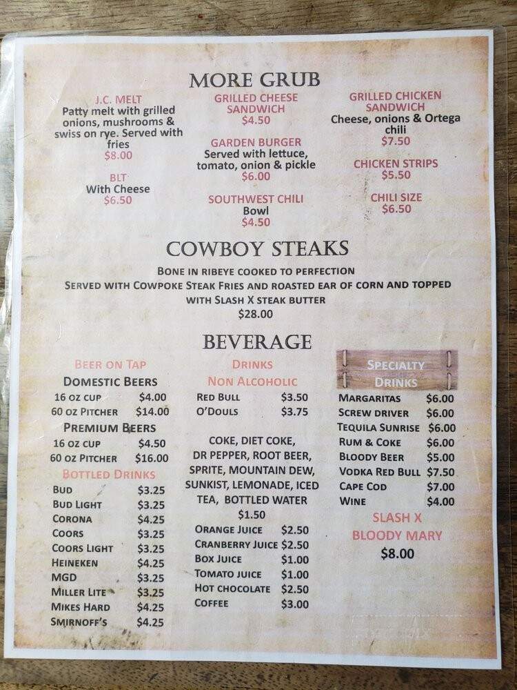 Slash X Cafe - Barstow, CA menu_pic