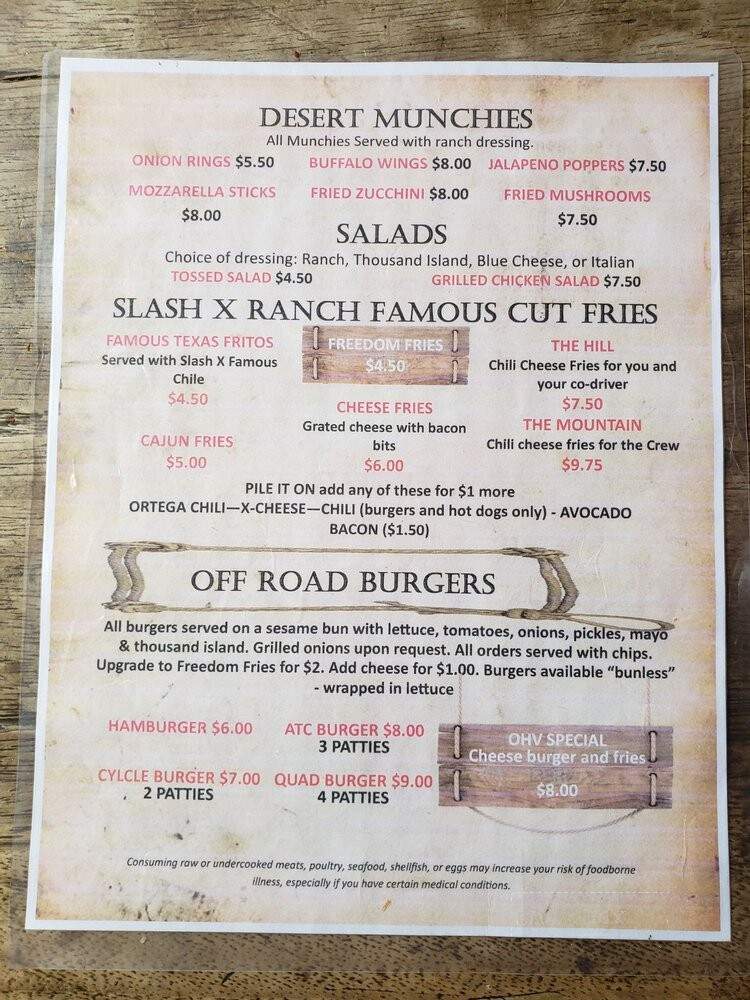 Slash X Cafe - Barstow, CA menu_pic