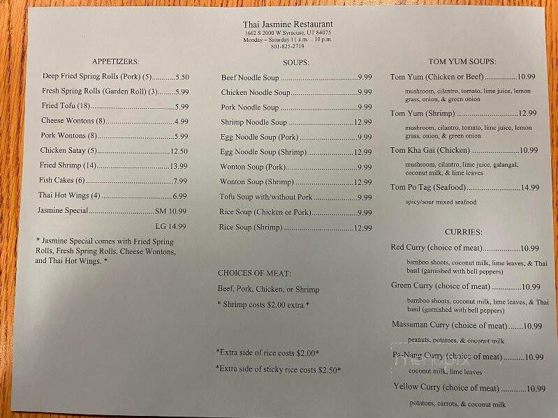 Thai Jasmine - Syracuse, UT menu_pic