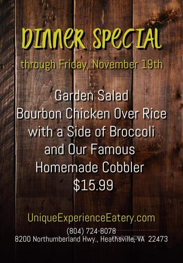 Unique Experience Eatery - Heathsville, VA menu_pic