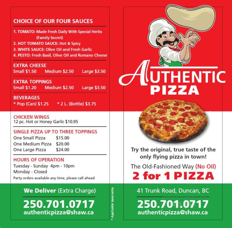 Authentic Pizza - Duncan, BC menu_pic