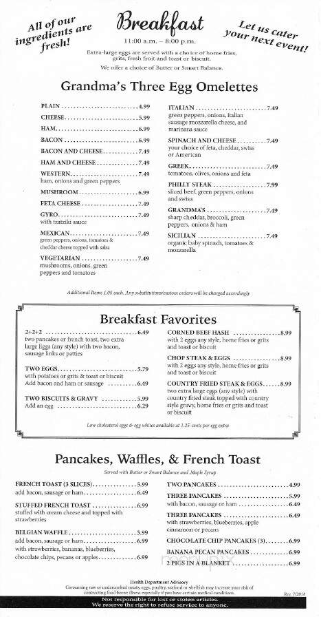 Grandma Sally's - New Port Richey, FL menu_pic